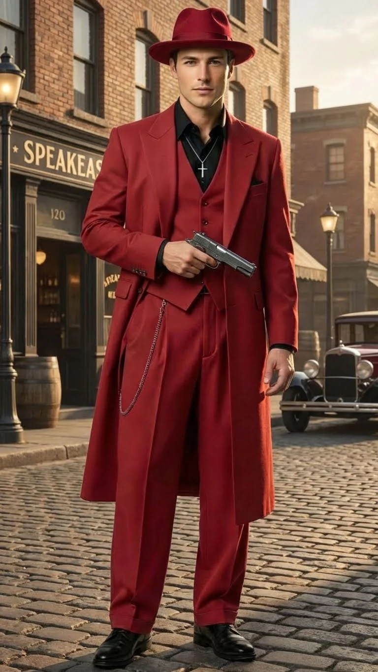 Men’s 1920s Red Zoot Suit – Long Mafia Gangster Three-Piece Vintage Outfit Zuit Pachuco Style - Image 8