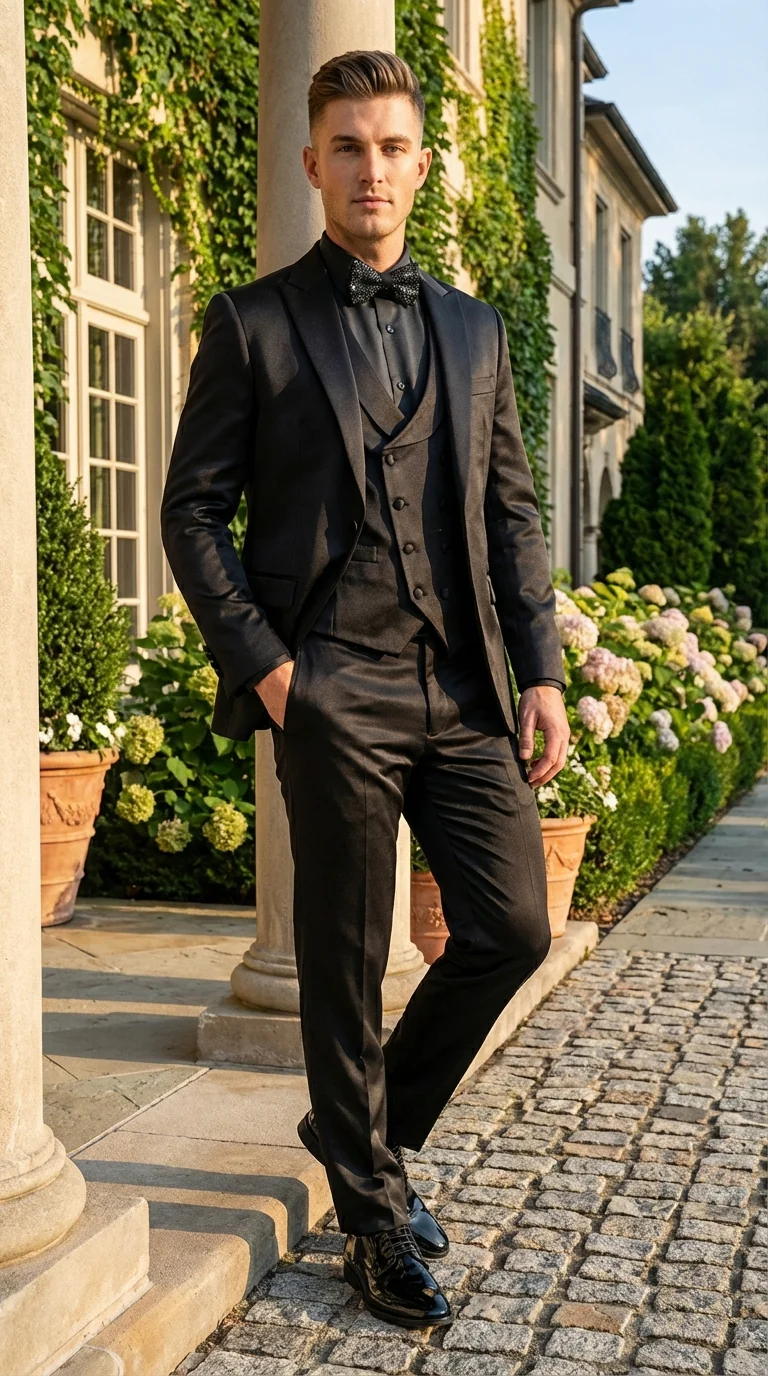 Men’s All Shiny Black Satin Suit – Black Satin Tuxedo Suit for Prom, Wedding, Formal Party and Evening Events Double breasted Vest - Image 11