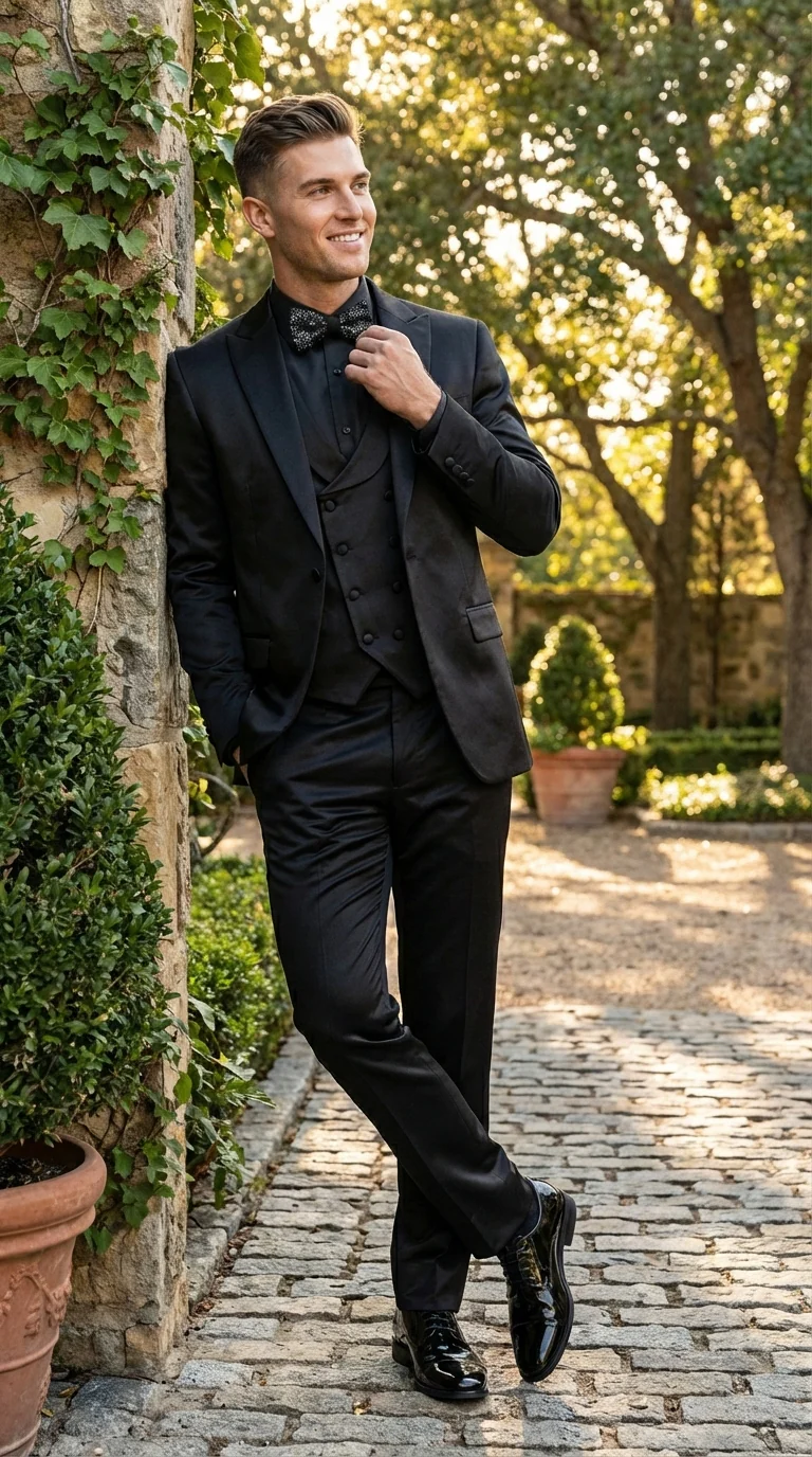 Men’s All Shiny Black Satin Suit – Black Satin Tuxedo Suit for Prom, Wedding, Formal Party and Evening Events Double breasted Vest - Image 12