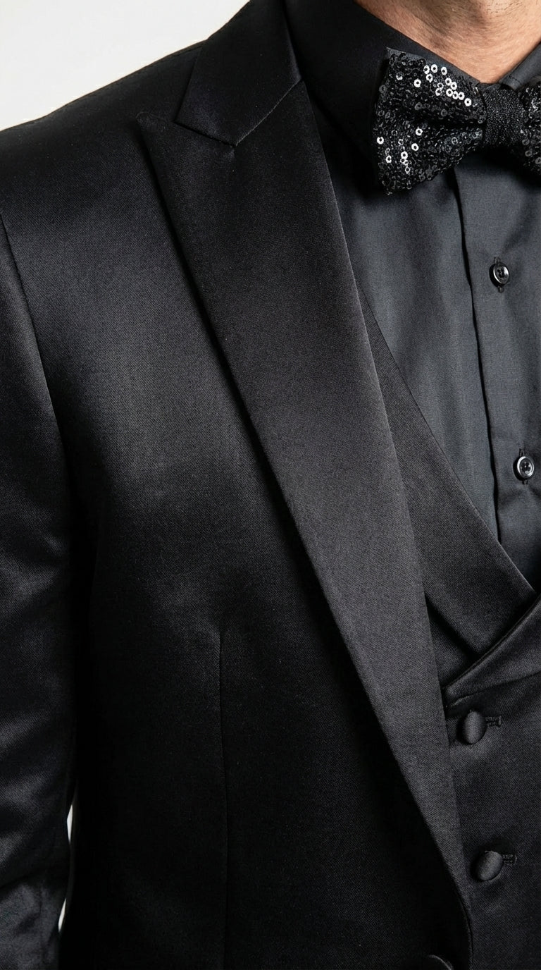 Men’s All Shiny Black Satin Suit – Black Satin Tuxedo Suit for Prom, Wedding, Formal Party and Evening Events Double breasted Vest - Image 15