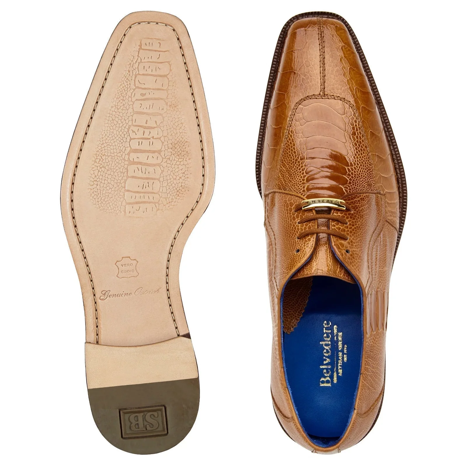 Men's Belvedere Siena Ostrich Leg Moc Toe Dress Shoe – Burned Amber - Image 3
