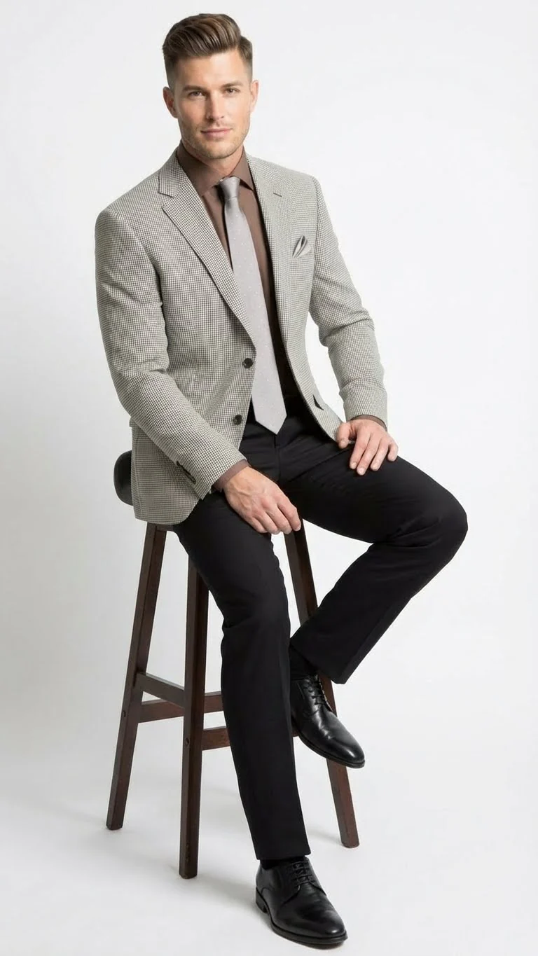 Men’s Black and White Houndstooth Blazer Jacket, Classic Formal Sport Coat for Business, Wedding and Dress Wear - Image 4