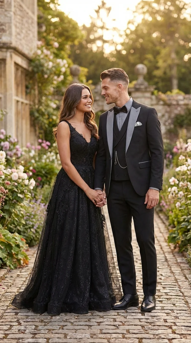 Men’s Black And White Lapel 3 Piece Tuxedo Suit with Silver Gray Satin Lapel | Formal Wedding Prom Suit Set - Image 11