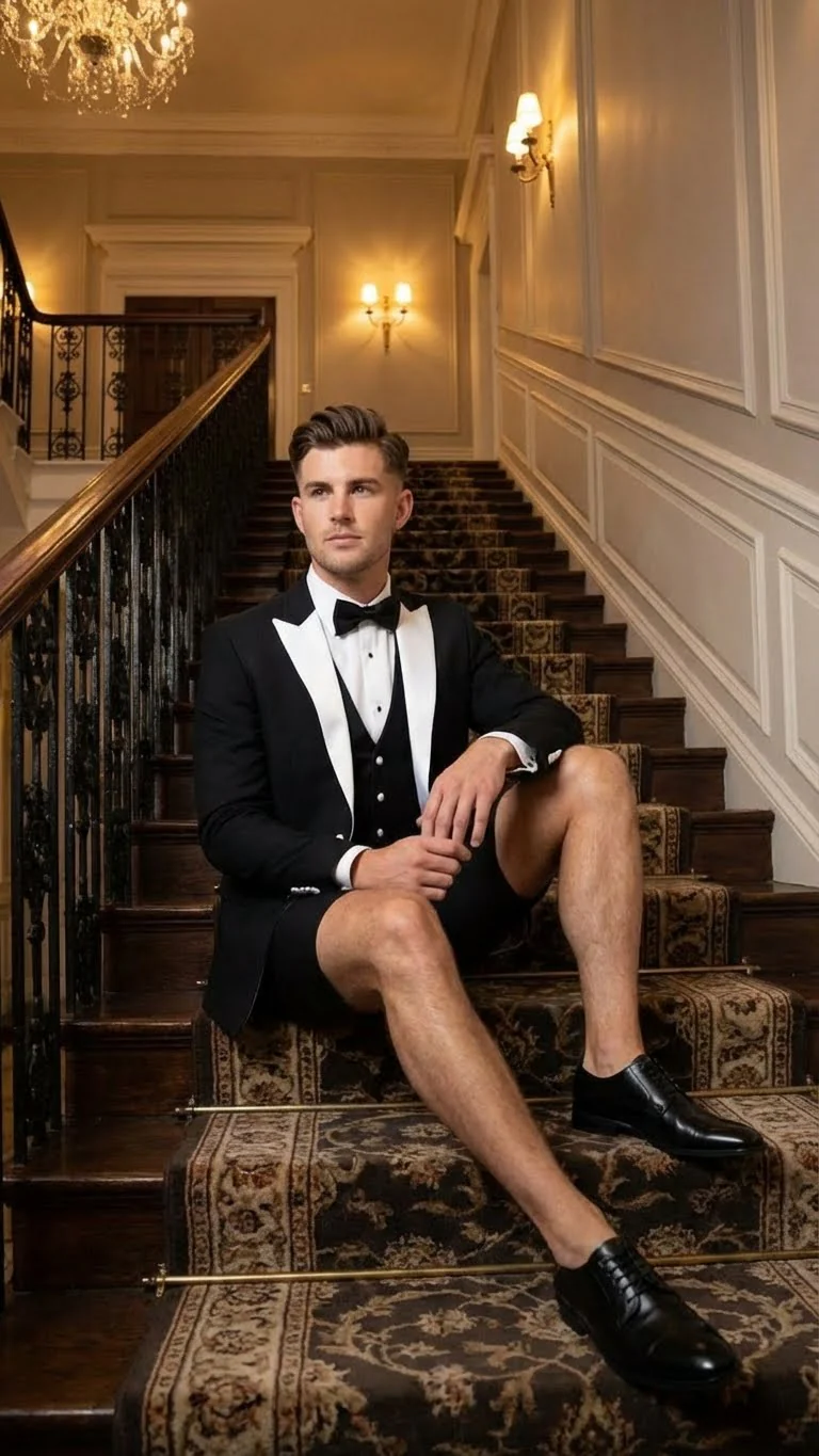 Men’s Black and White Tuxedo Shorts Suit – Modern Formal Tuxedo with Short Pants for Wedding, Party and Special Events - Image 2