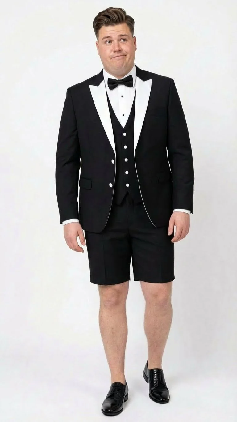 Men’s Black and White Tuxedo Shorts Suit – Modern Formal Tuxedo with Short Pants for Wedding, Party and Special Events - Image 8