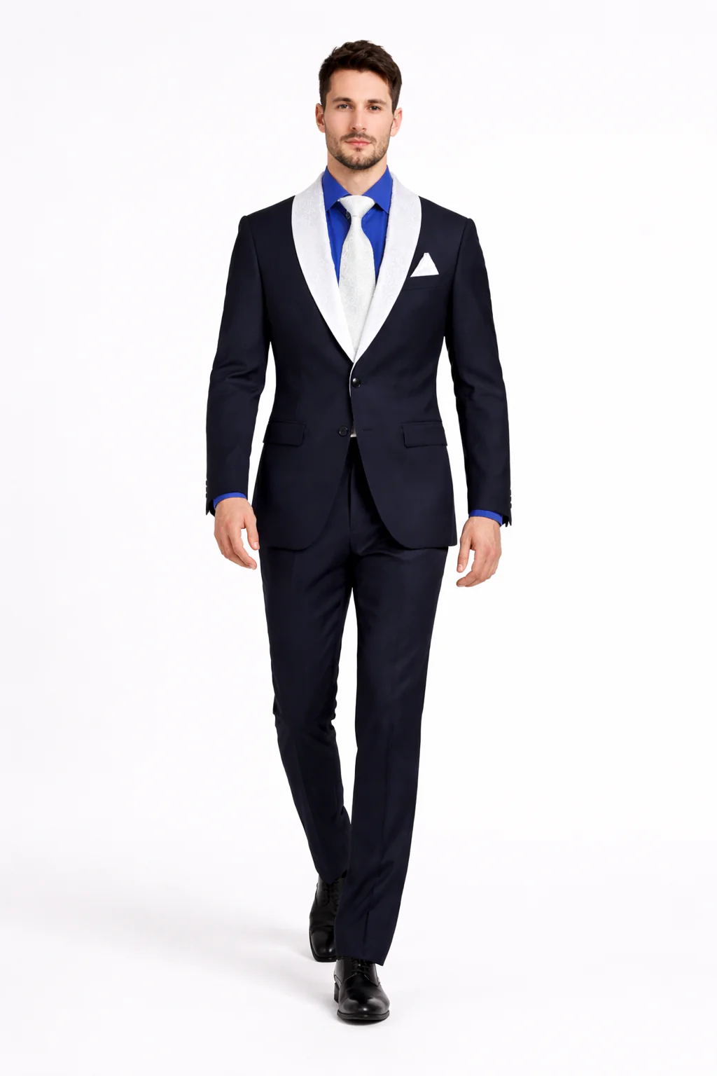 Men’s Black Blazer Suit with White & Sky Blue Lapel – Elegant Wedding Style - Image 10