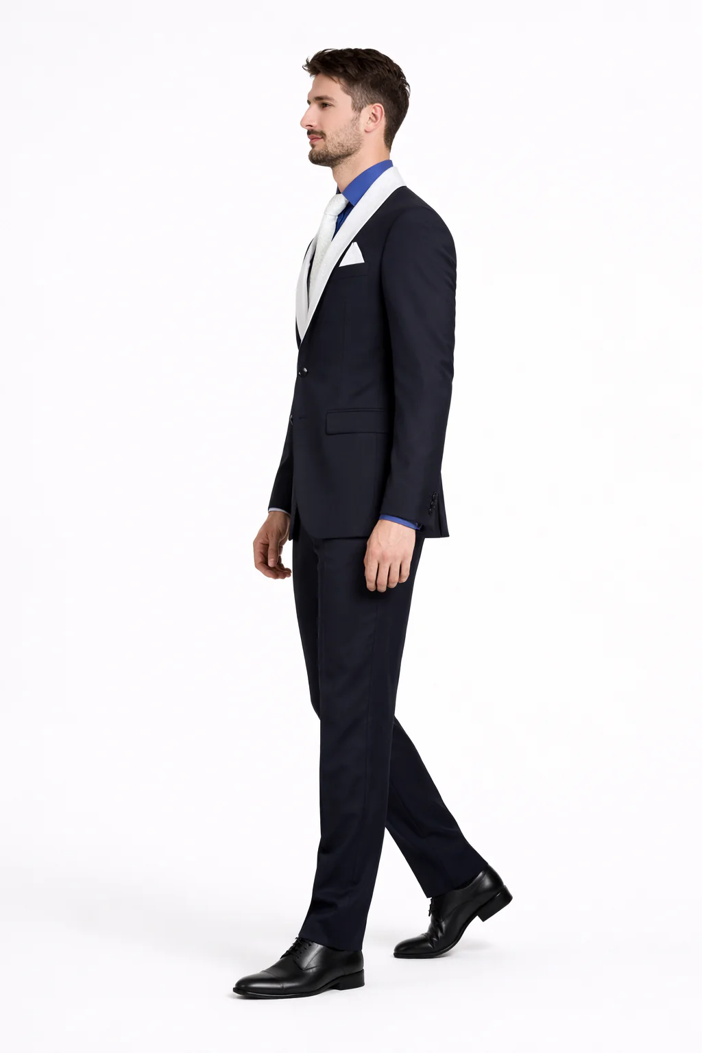Men’s Black Blazer Suit with White & Sky Blue Lapel – Elegant Wedding Style - Image 11