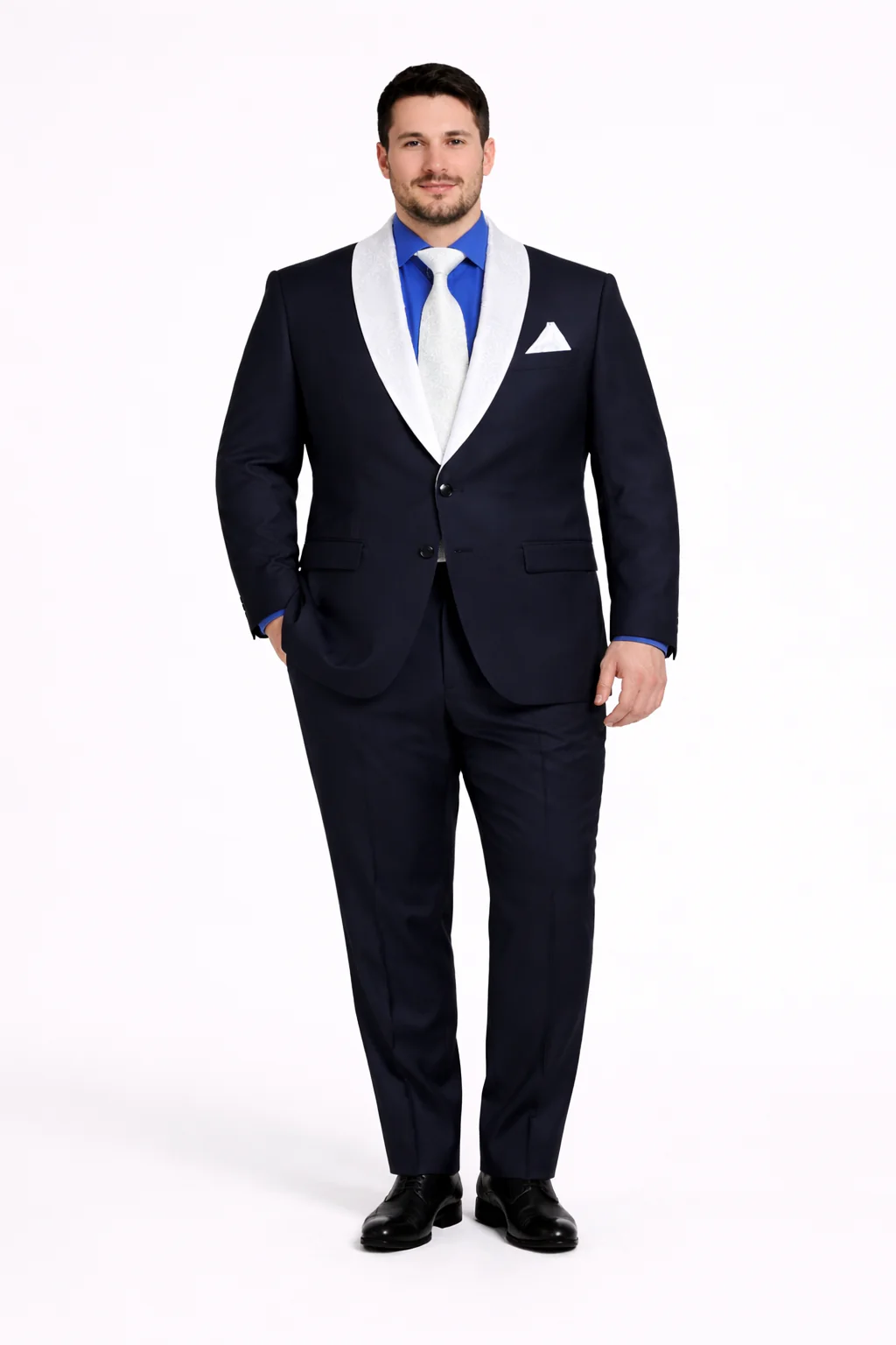 Men’s Black Blazer Suit with White & Sky Blue Lapel – Elegant Wedding Style - Image 14