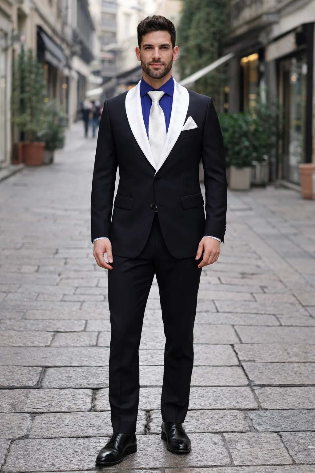 Men’s Black Blazer Suit with White & Sky Blue Lapel – Elegant Wedding Style - Image 15