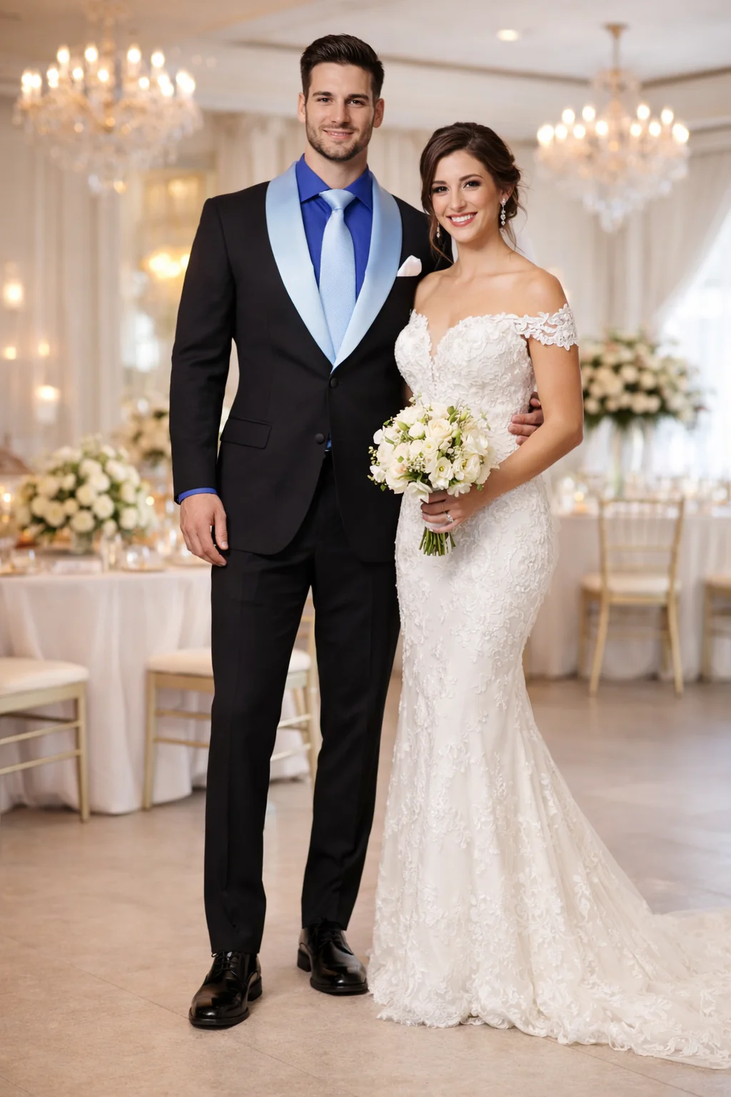 Men’s Black Blazer Suit with White & Sky Blue Lapel – Elegant Wedding Style - Image 8