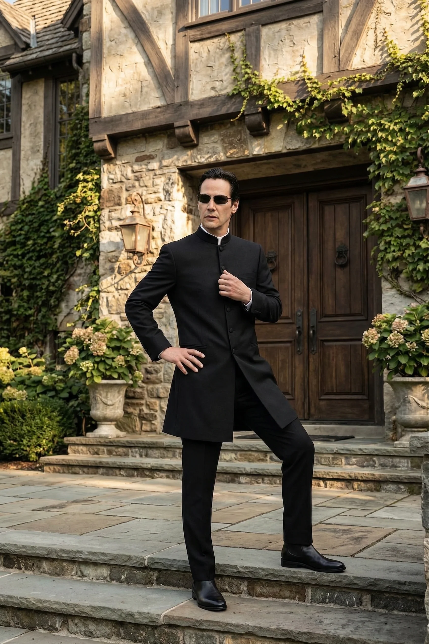 Men’s Black Coat Matrix Keanu Reeves Inspired Long Coat – Classic Mandarin Collar Formal Overcoat, Stylish Winter Trench Coat, Neo Style Jacket - Image 10