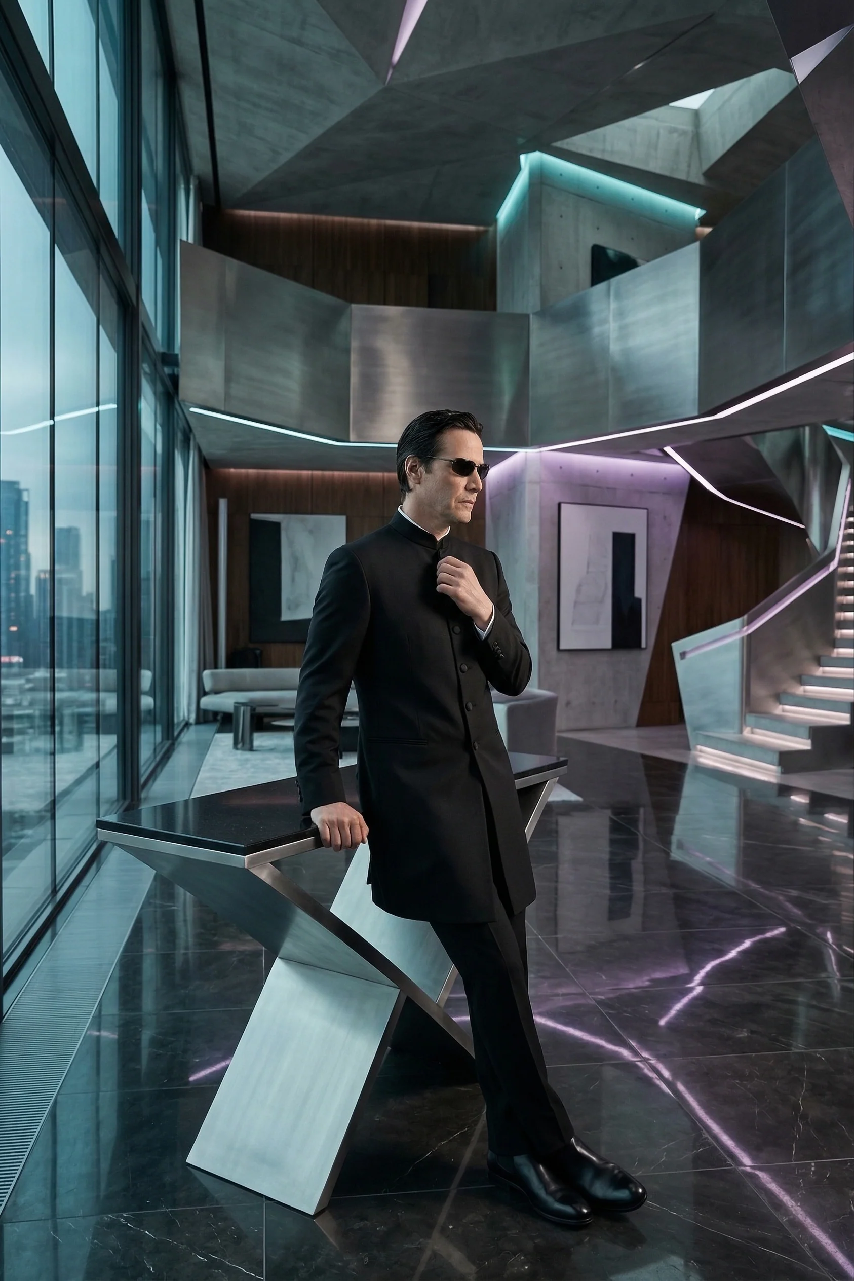 Men’s Black Coat Matrix Keanu Reeves Inspired Long Coat – Classic Mandarin Collar Formal Overcoat, Stylish Winter Trench Coat, Neo Style Jacket - Image 11