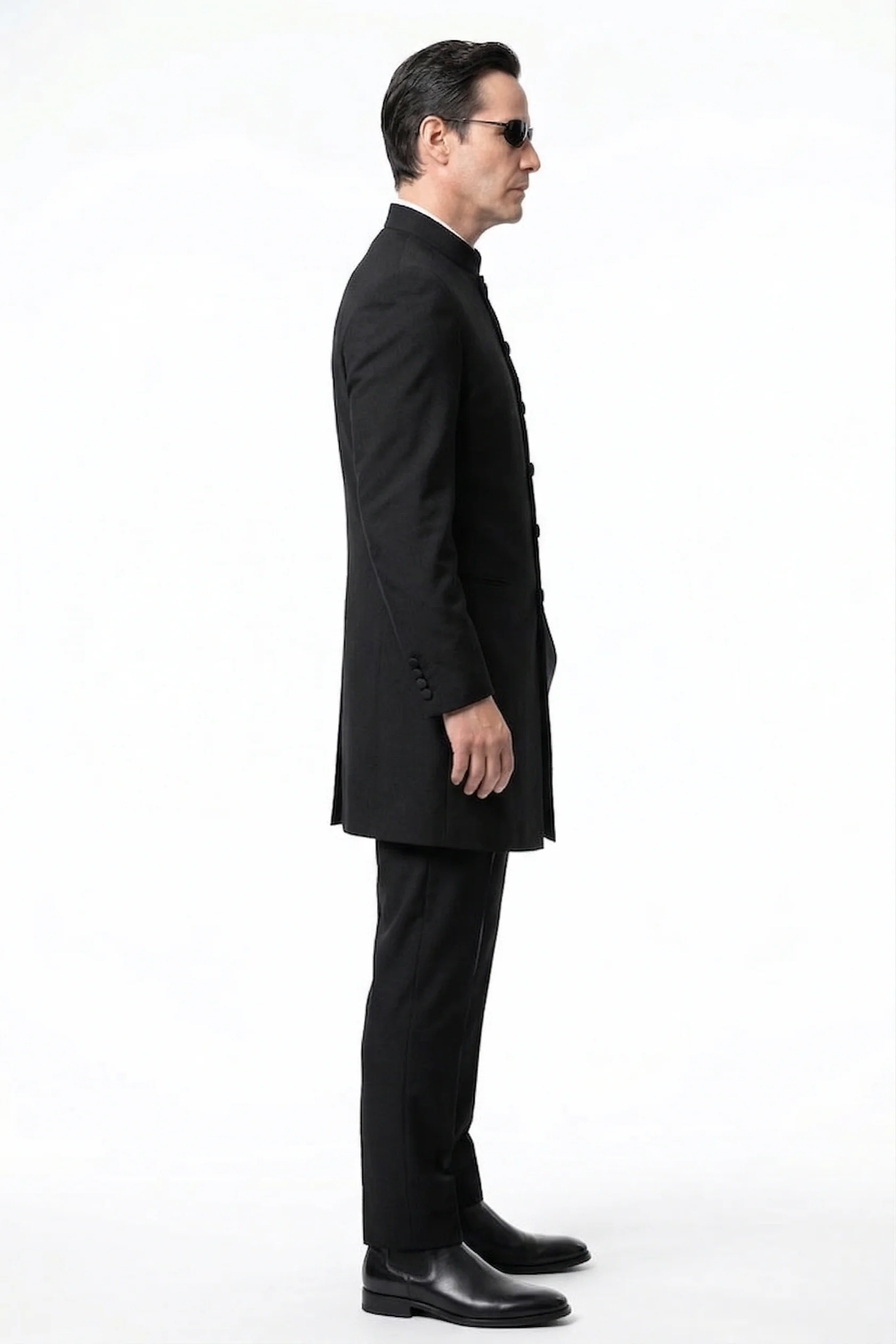 Men’s Black Coat Matrix Keanu Reeves Inspired Long Coat – Classic Mandarin Collar Formal Overcoat, Stylish Winter Trench Coat, Neo Style Jacket - Image 3