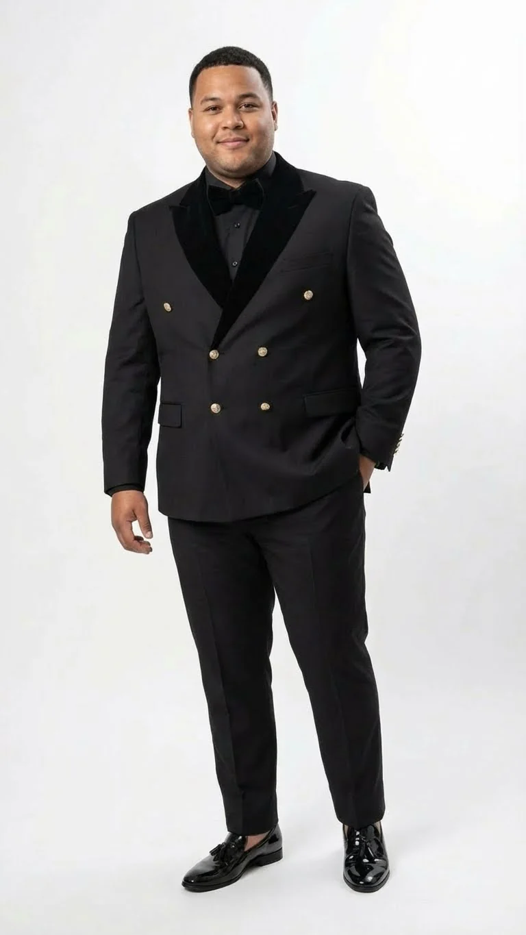 Men’s Black Double Breasted Tuxedo Suit – Luxury Formal Dinner Jacket Gold Buttons Velvet Lapel - Image 10
