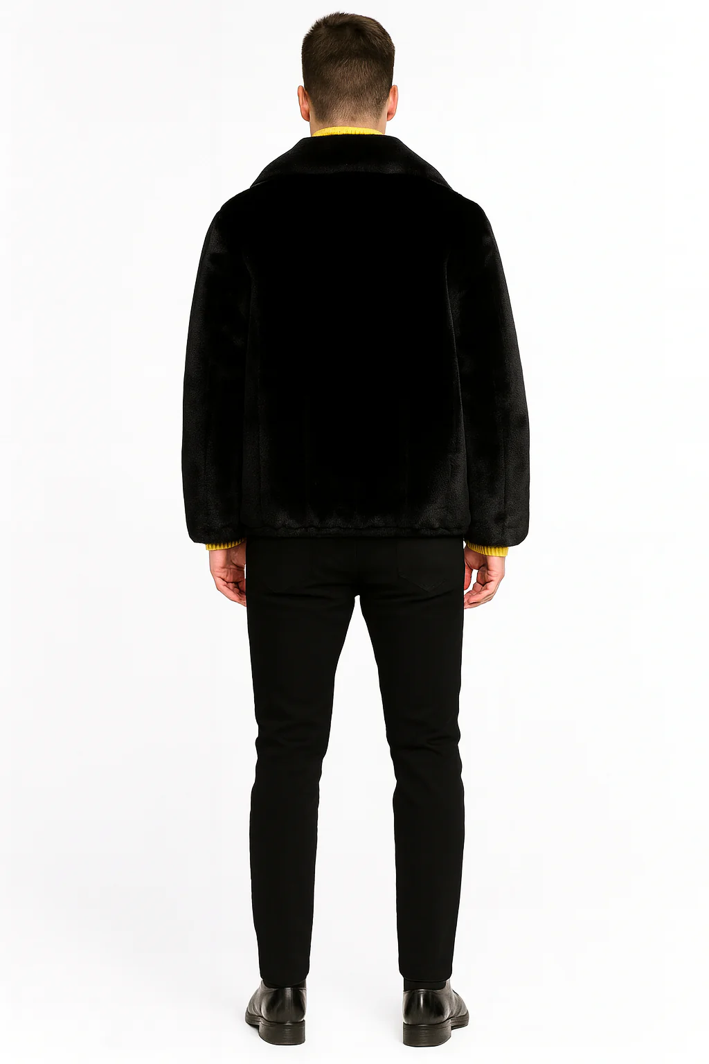 Men’s Black Faux Fur Jacket – Luxury Winter Zip-Up Coat with Soft Plush Finish - Image 3