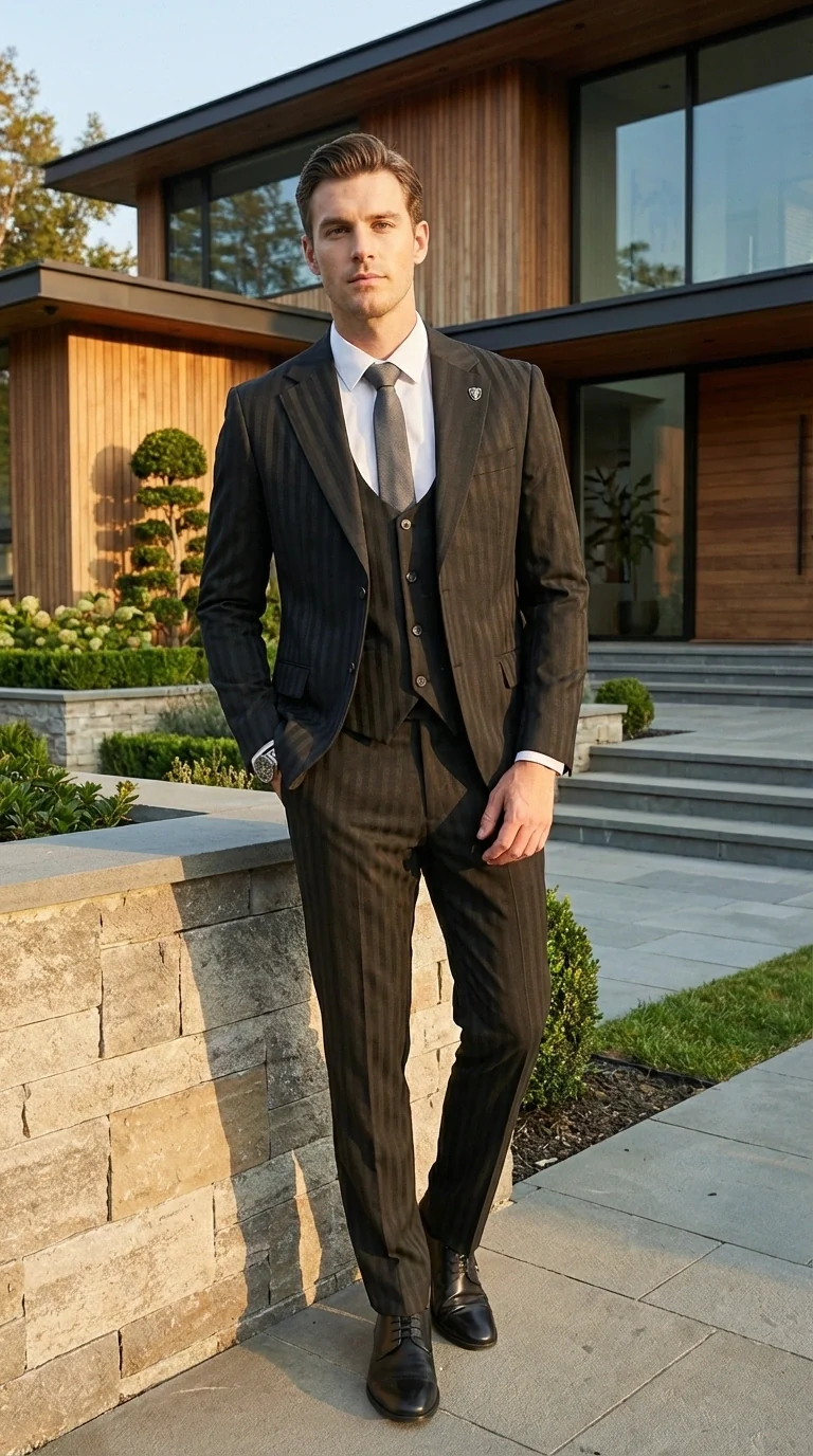 Men’s Black Pinstripe 3 Piece Suit – Vested Formal Business Suit for Wedding, Office, Prom and Party Wear - Image 15