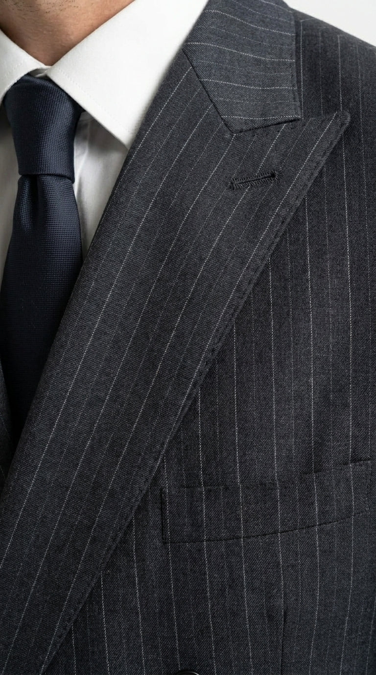Men’s Black Pinstripe Double Breasted Suit – Classic Formal Business Suit Office and Evening Wear Modern Fit Conservative pattern - Image 16