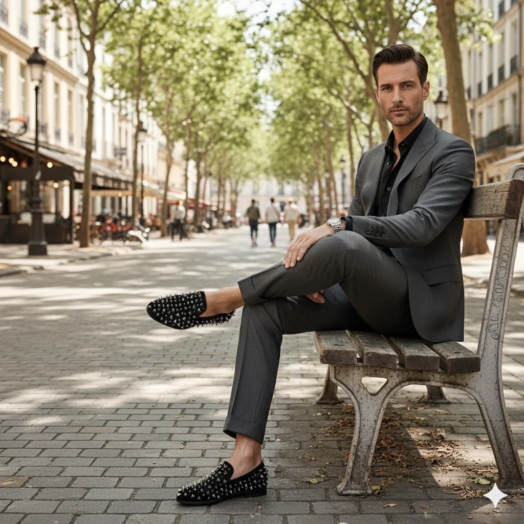 Men’s Black Studded Loafers with Silver Spikes – Luxury Slip-On Dress Shoes for Parties and Formal Events - Image 2