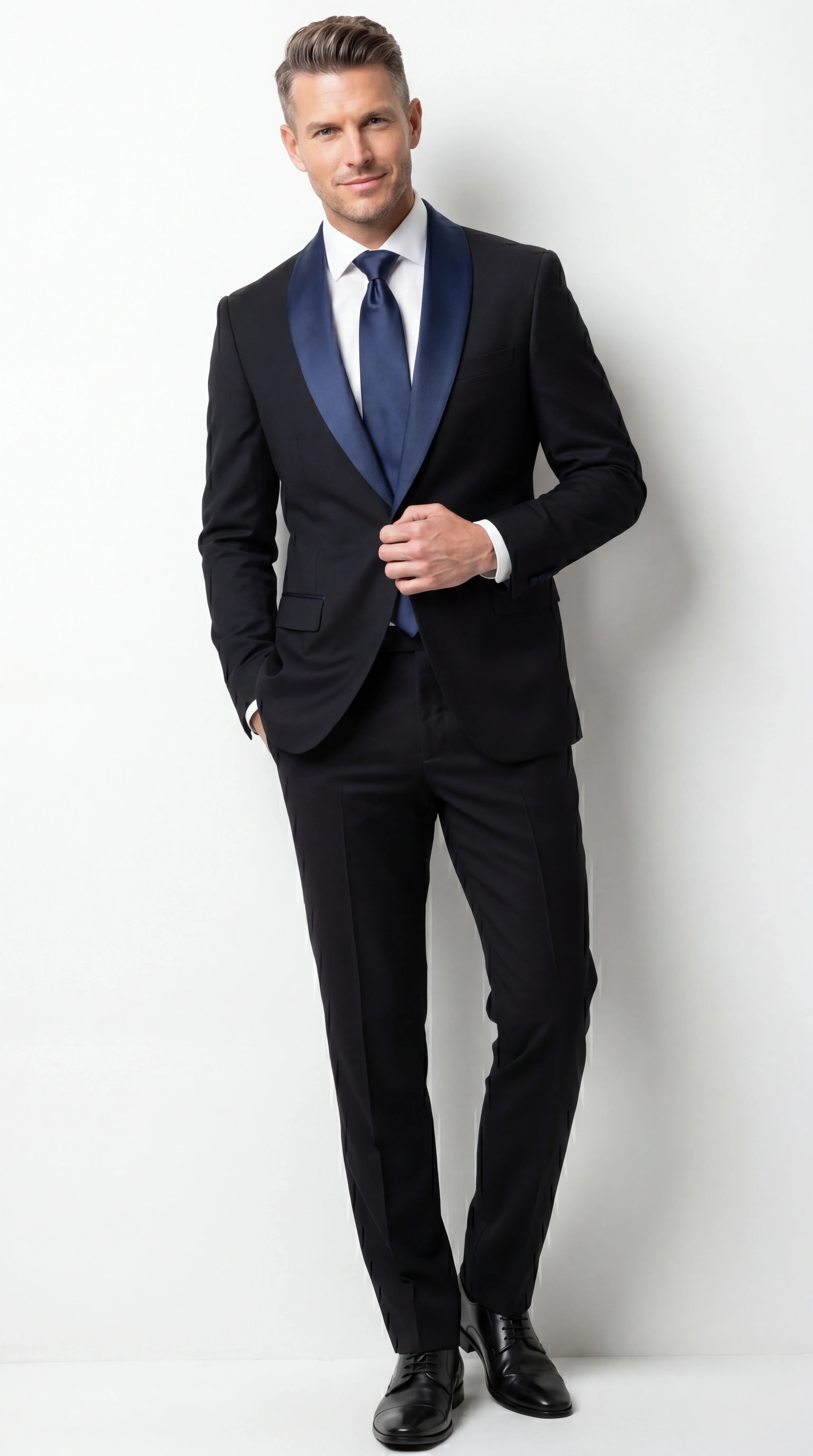 Men’s Black Suit with Navy Blue Lapel – Elegant Formal Tuxedo Style Suit for Wedding, Prom, Party and Evening Wear - Image 10