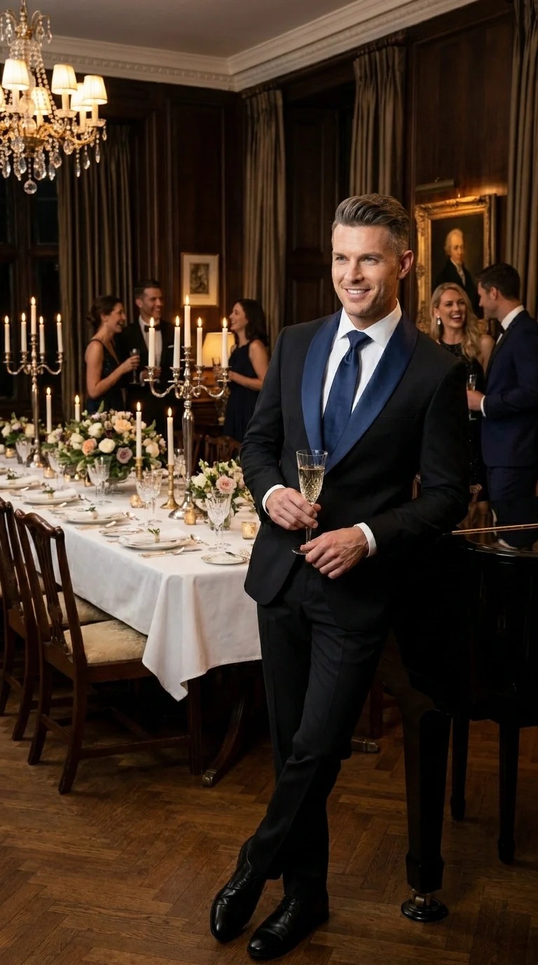 Men’s Black Suit with Navy Blue Lapel – Elegant Formal Tuxedo Style Suit for Wedding, Prom, Party and Evening Wear - Image 13