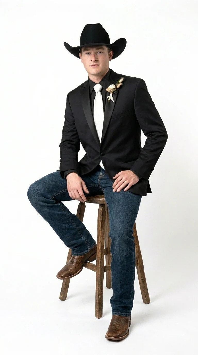 Men’s Black Tuxedo Western Blazer – Cowboy Style Formal Sport Coat Jacket for Dinner Jacket - Image 3