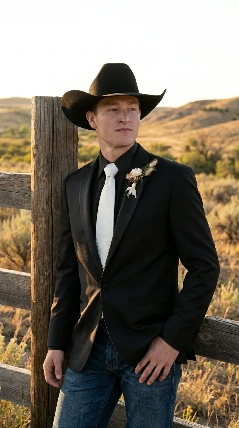 Men’s Black Tuxedo Western Blazer – Cowboy Style Formal Sport Coat Jacket for Dinner Jacket - Image 5