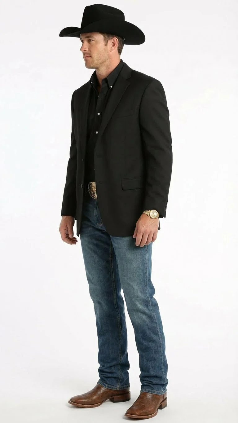 Men’s Black Western Blazer Jacket, Classic Cowboy Style Sport Coat for Casual Formal Wear - Image 3