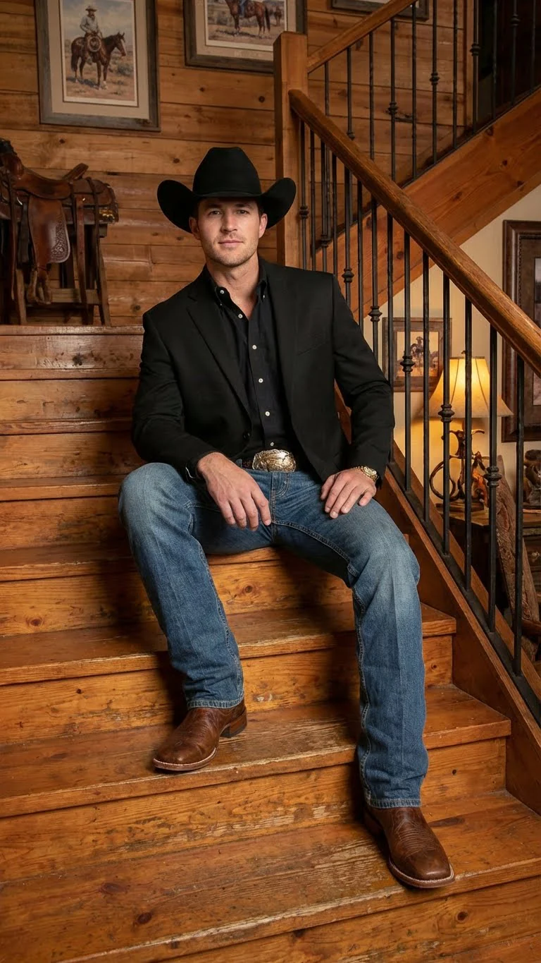 Men’s Black Western Blazer Jacket, Classic Cowboy Style Sport Coat for Casual Formal Wear - Image 8
