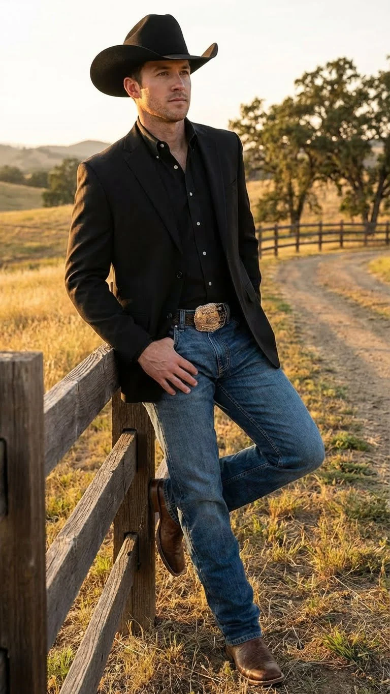 Men’s Black Western Blazer Jacket, Classic Cowboy Style Sport Coat for Casual Formal Wear - Image 9