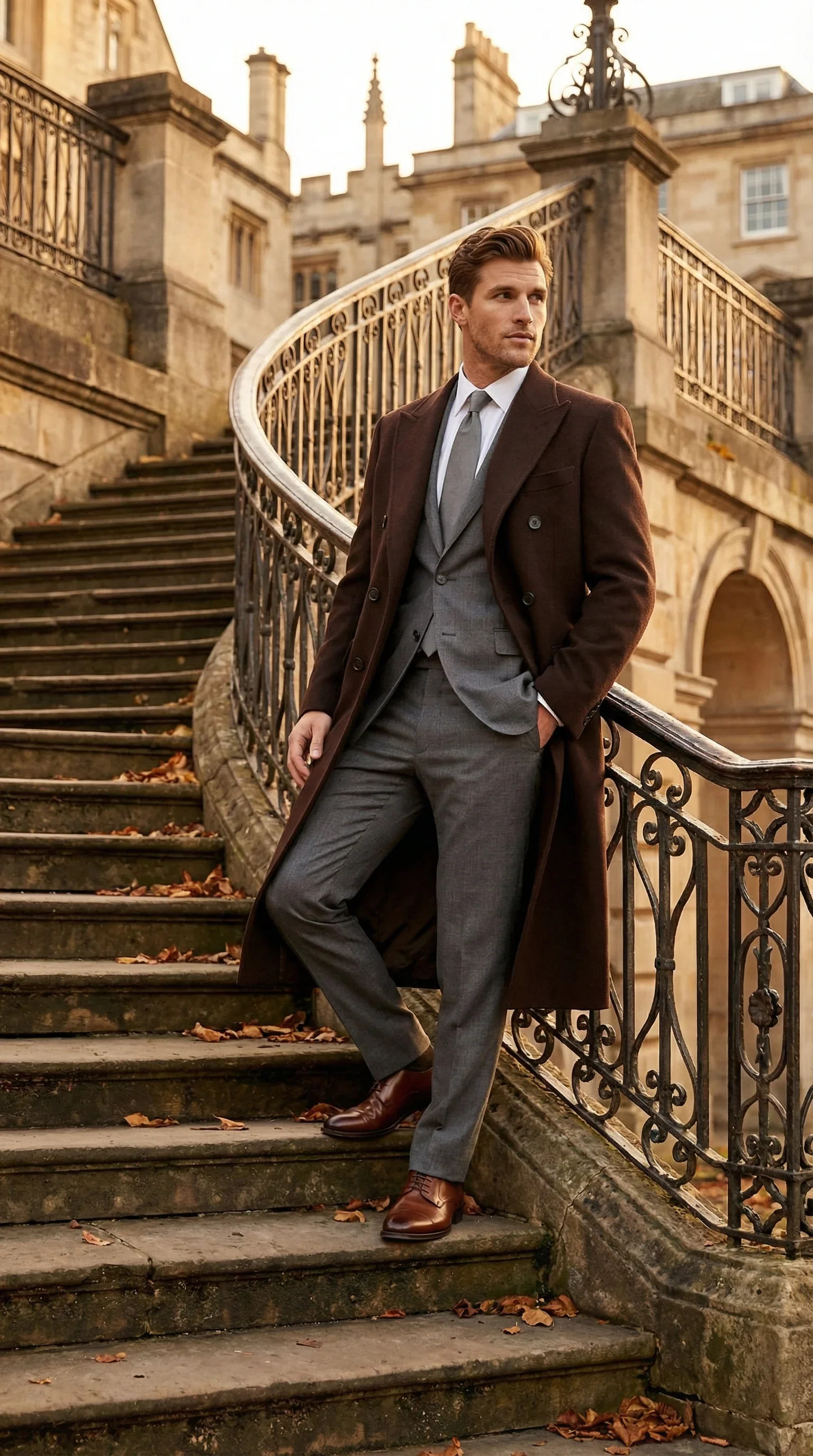 Men’s Brown Long Overcoat – Double Breasted Classic Formal Winter Coat for Business, Topcoat and Cold Weather Wear - Image 7