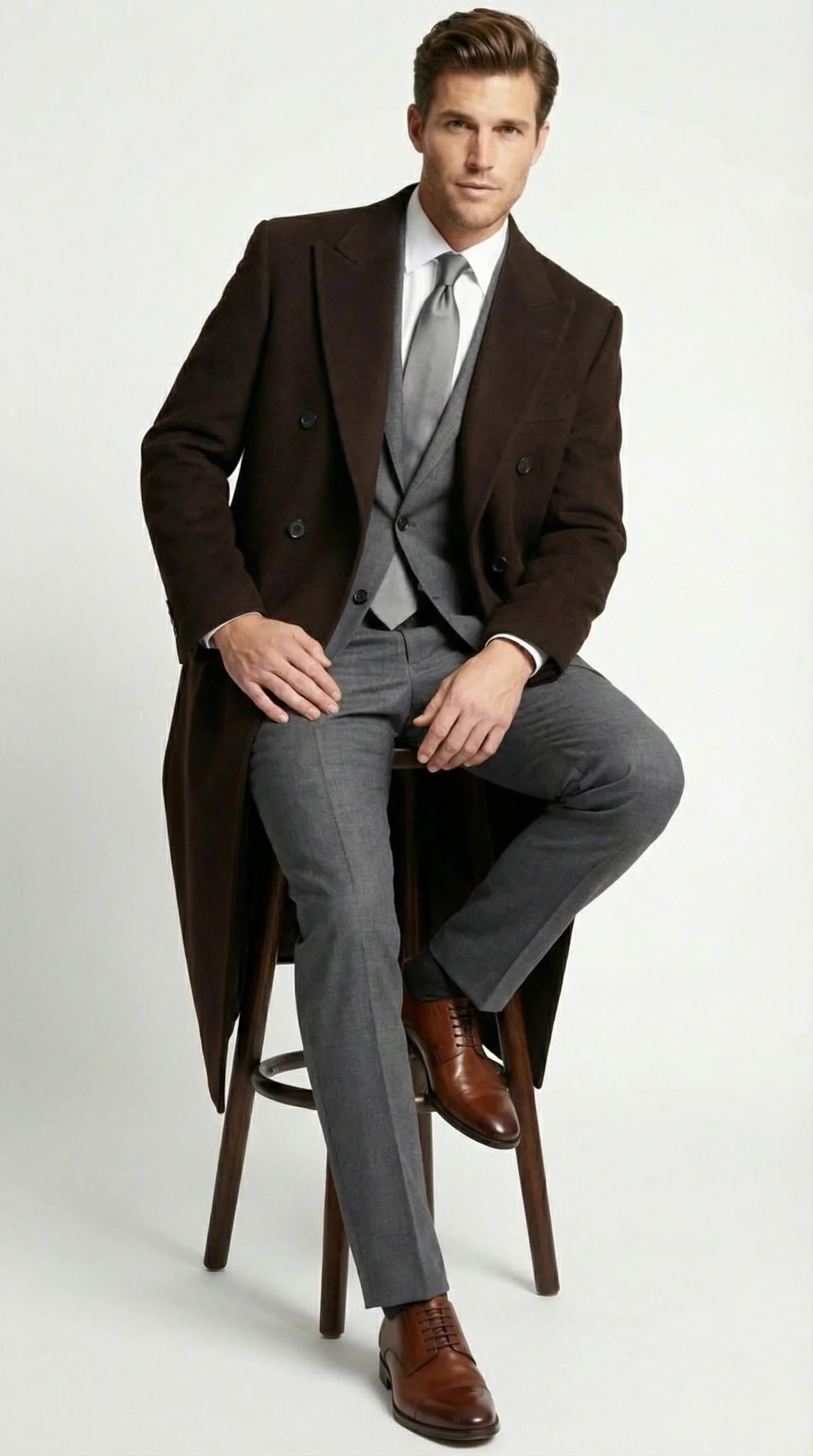 Men’s Brown Long Overcoat – Double Breasted Classic Formal Winter Coat for Business, Topcoat and Cold Weather Wear - Image 8