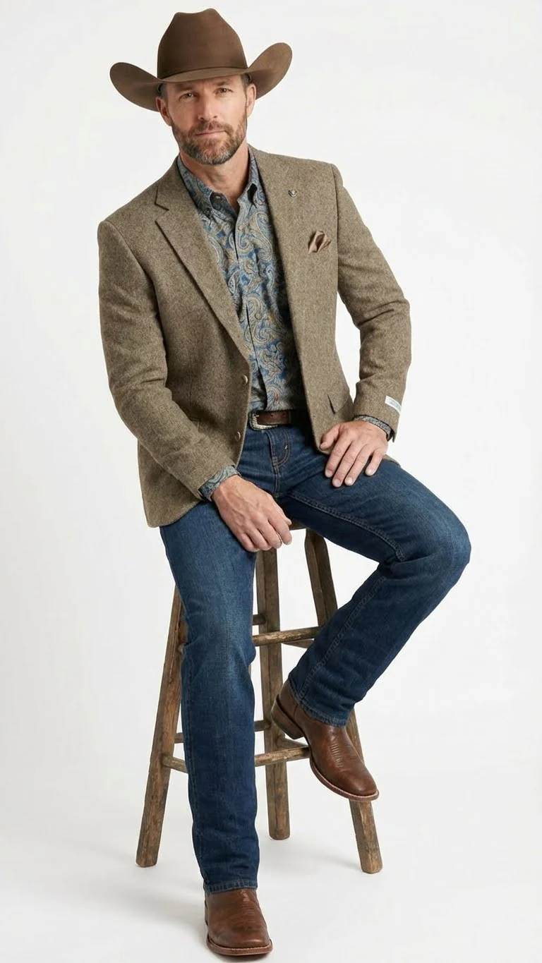 Men’s Brown Taupe Western Blazer Jacket – Classic Cowboy Style Sport Coat for Wedding - Image 4
