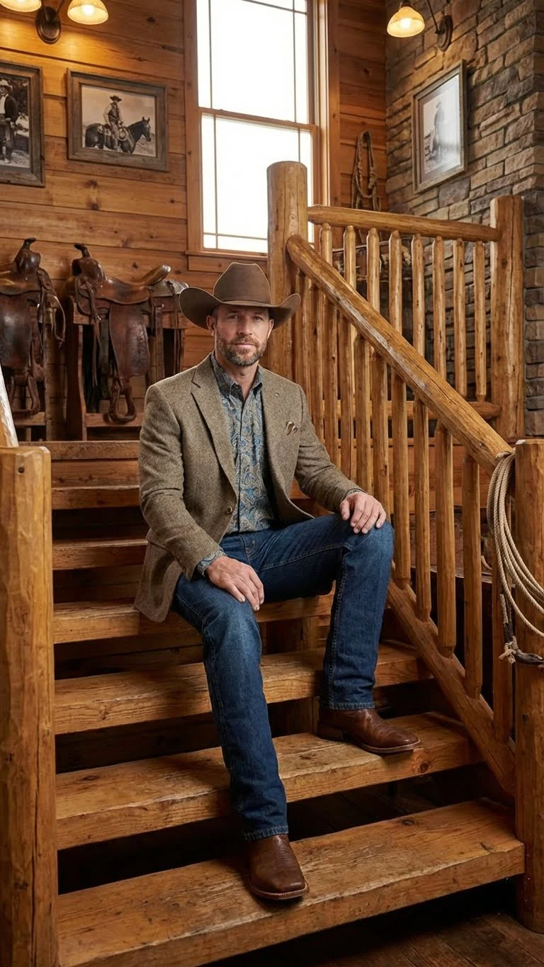 Men’s Brown Taupe Western Blazer Jacket – Classic Cowboy Style Sport Coat for Wedding - Image 9