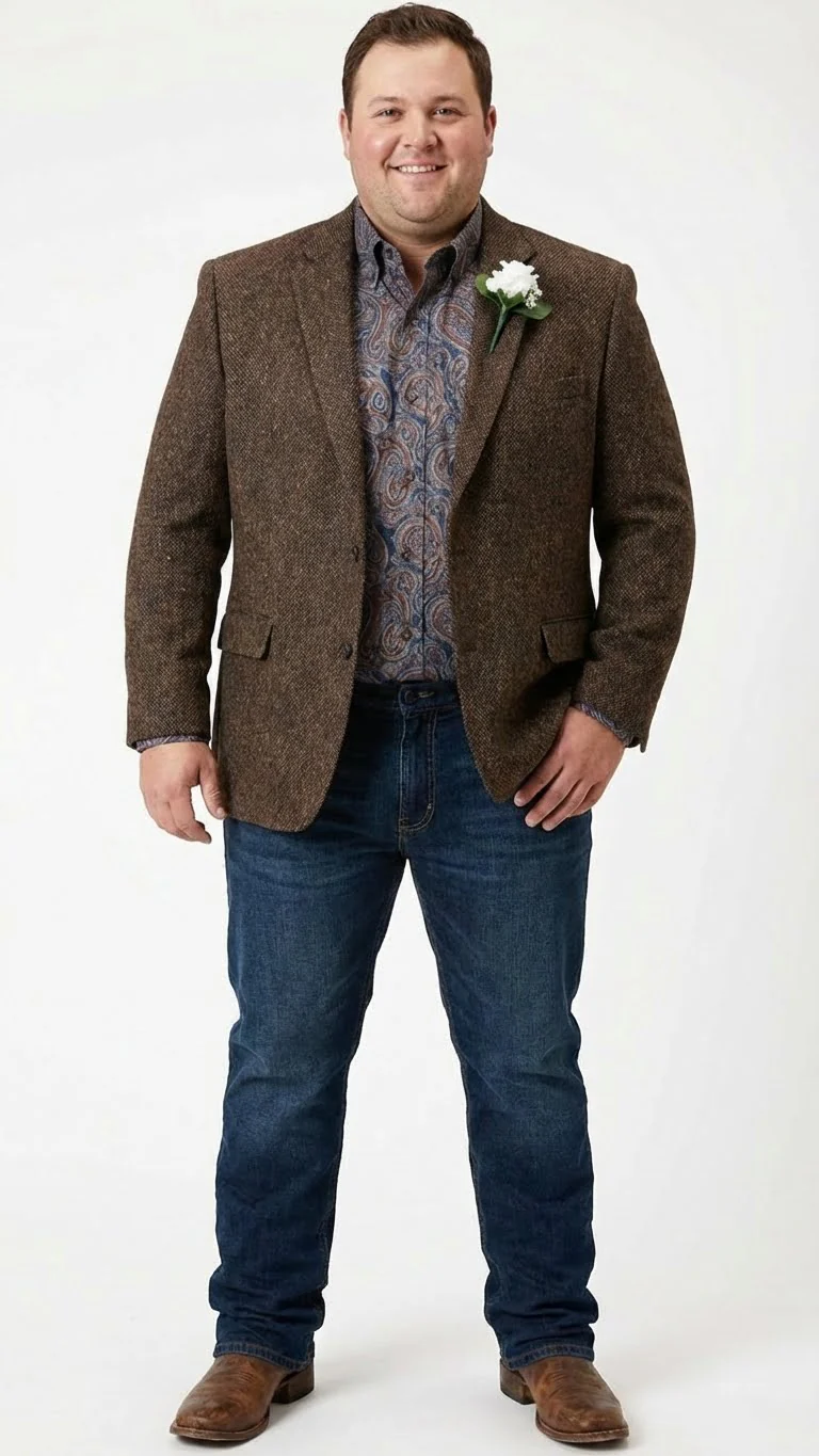 Men’s Brown Western Tweed Herringbone Blazer Jacket – Classic Cowboy Style Sport Coat for Wedding Party - Image 6