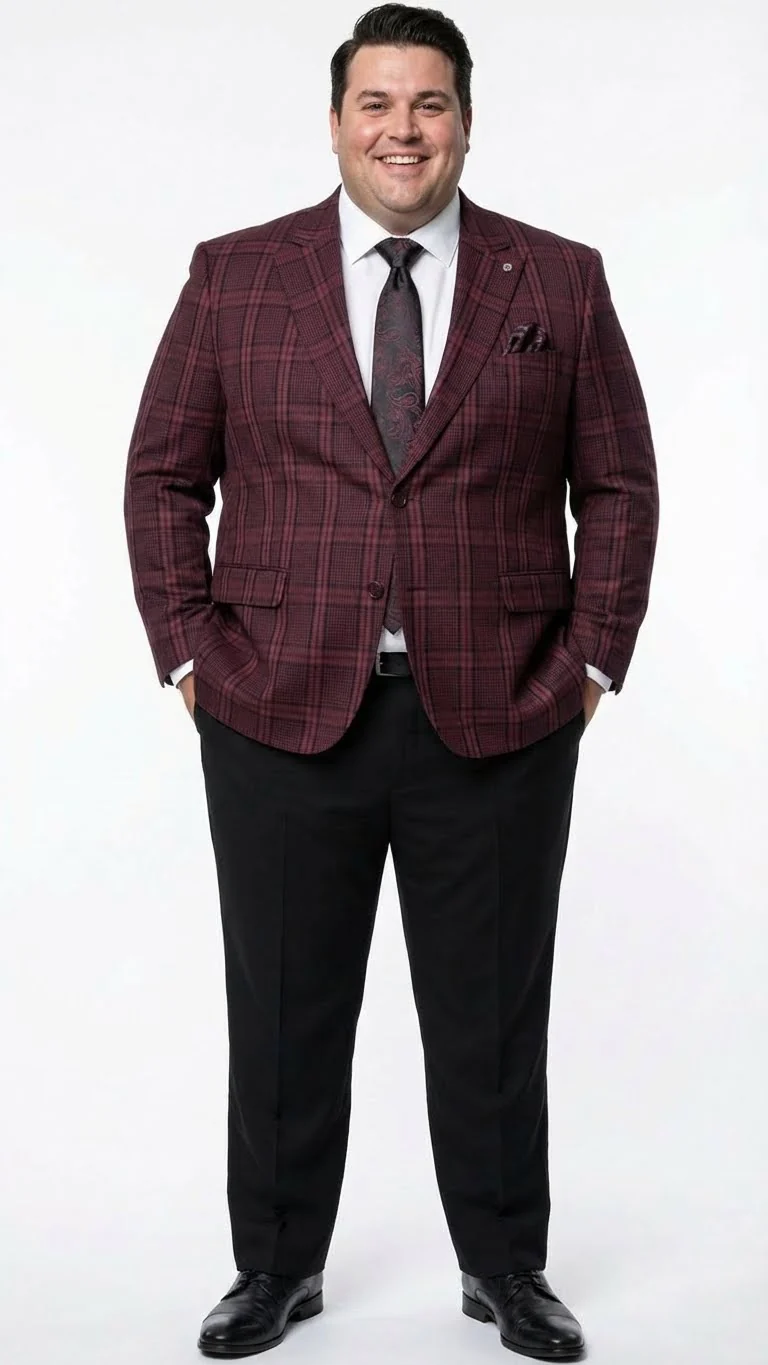 Men’s Burgundy Check Blazer – Windowpane Plaid blazer in Maroon Wine Color - Image 5
