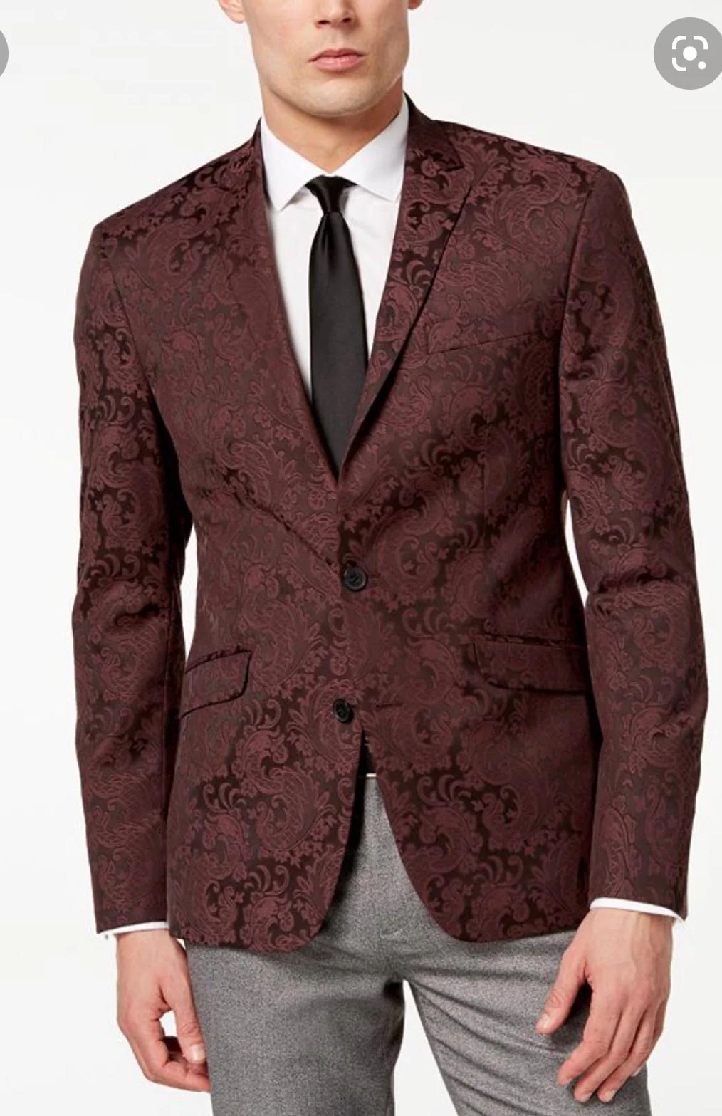 Men’s Burgundy Paisley Blazer Sport Coat – Velvet Dinner Jacket floral in Maroon Wine Color Ultra Slim Fit Smoking Jacket - Image 13