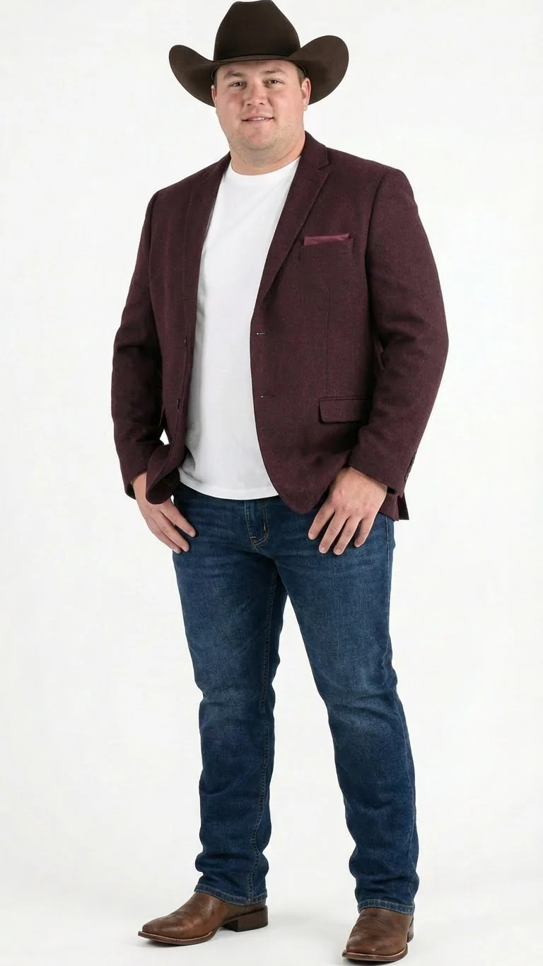 Men’s Burgundy Western Blazer Jacket, Textured Cowboy Style Sport Coat for - Tweed Herringbone Maroon Color - Image 7