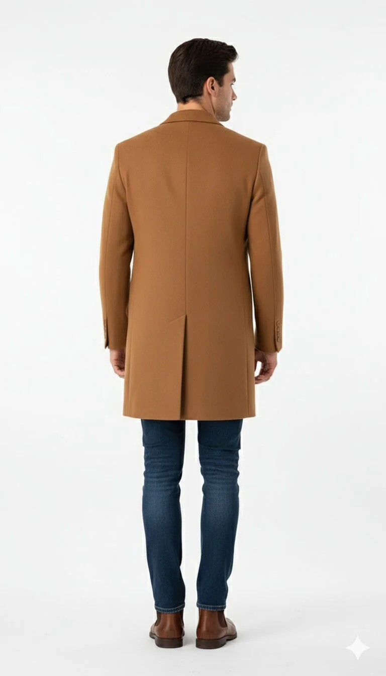 Men’s Camel Brown Wool Top Coat – Classic Long Overcoat for Formal and Casual Wear in rust copper - Image 2