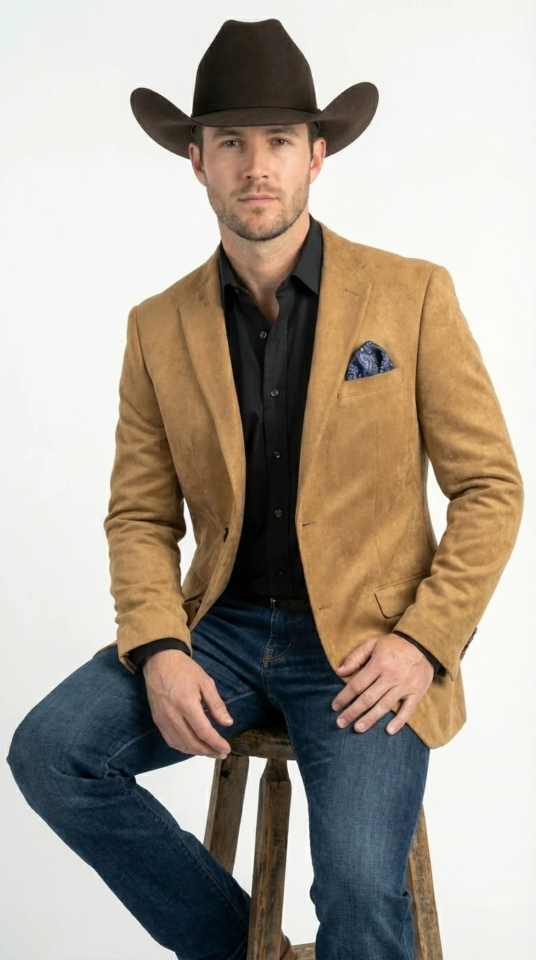 Men’s Camel Suede Cowboy Blazer with Elbow Patch – Camel Western Style Suede Sport Coat for Casual - Image 4