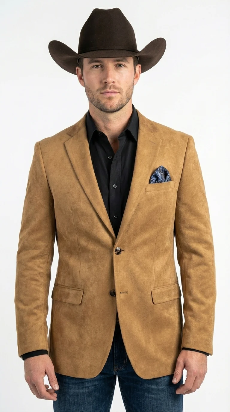 Men’s Camel Suede Cowboy Blazer with Elbow Patch – Camel Western Style Suede Sport Coat for Casual - Image 6