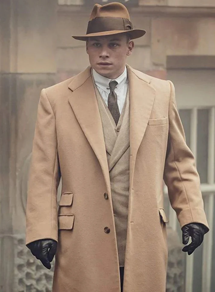 Men’s Cashmere & Wool Camel Beige Long Overcoat – Peaky Blinders Style Vintage Formal Coat + Suit + Hat Package - Image 10