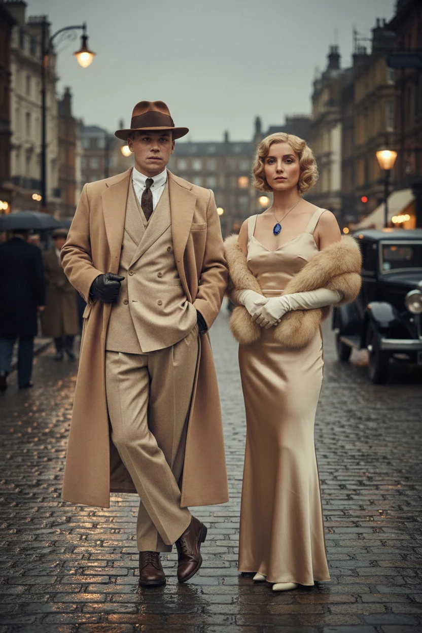 Men’s Cashmere & Wool Camel Beige Long Overcoat – Peaky Blinders Style Vintage Formal Coat + Suit + Hat Package - Image 9