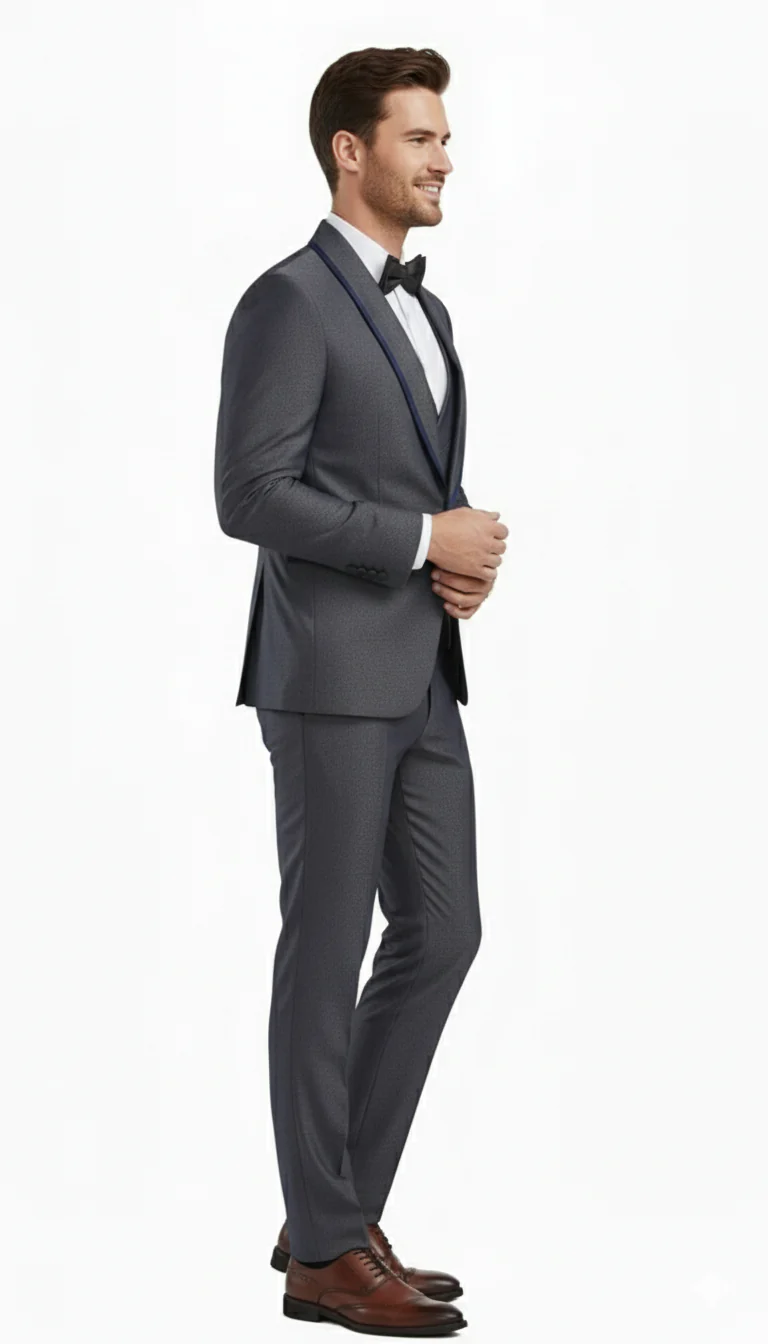 Men’s Charcoal Gray with blue Trim Slim Fit 3-Piece Suit – Modern Wedding and Business Formal Tuxedo Set - Image 3