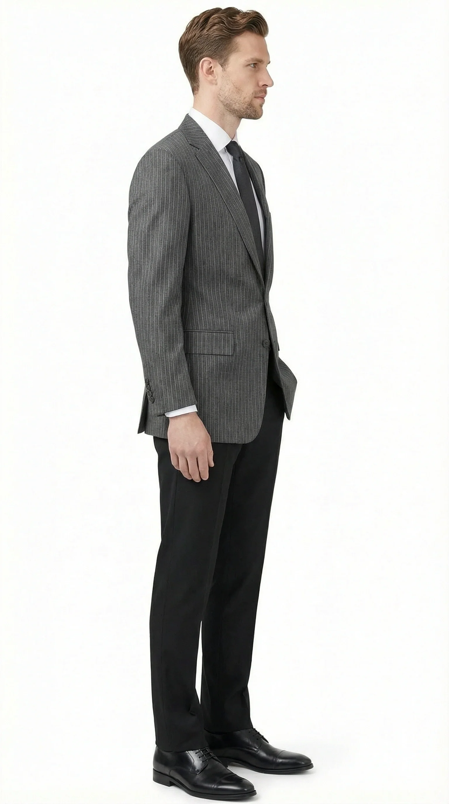 Men’s Charcoal Grey Pinstripe Blazer – Classic Tailored Formal Jacket for Business, Professional Wear Sportcoat - Image 9
