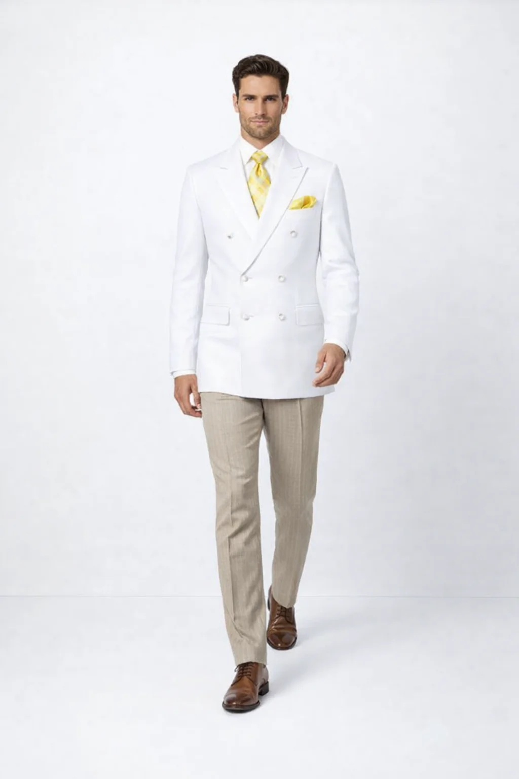 Men’s Classic White Double Breasted Blazer Jacket for Formal & Wedding Wear - Image 3