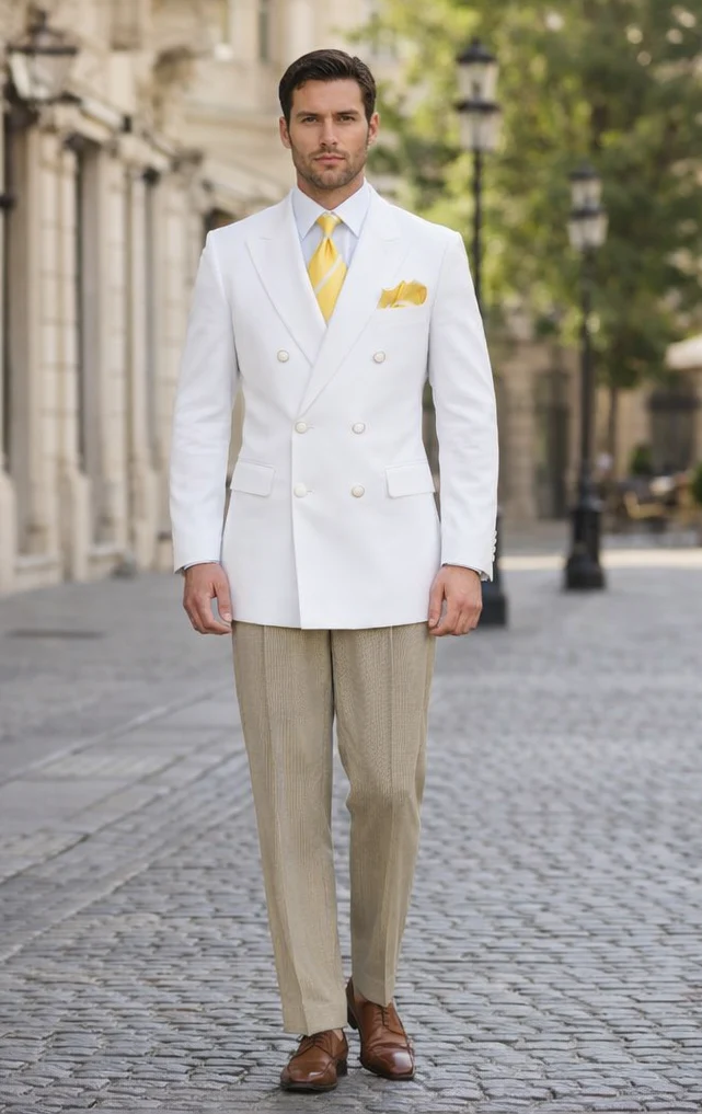 Men’s Classic White Double Breasted Blazer Jacket for Formal & Wedding Wear - Image 8