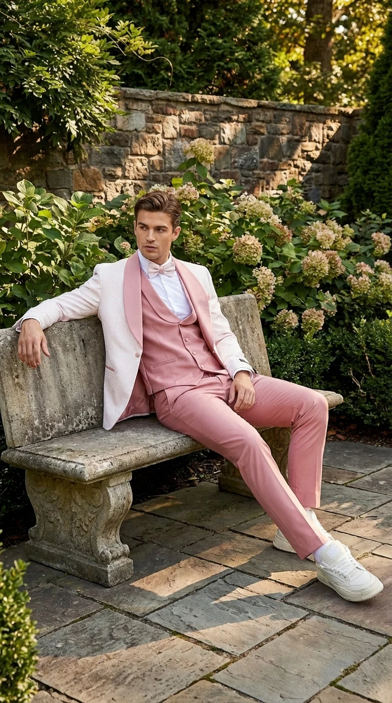 Men’s Cream and Rose Pink Prom Suit – Cream Tuxedo Jacket with Rose Pink Pants and Shawl Lapel Formal Suit for Prom and Wedding - Image 10