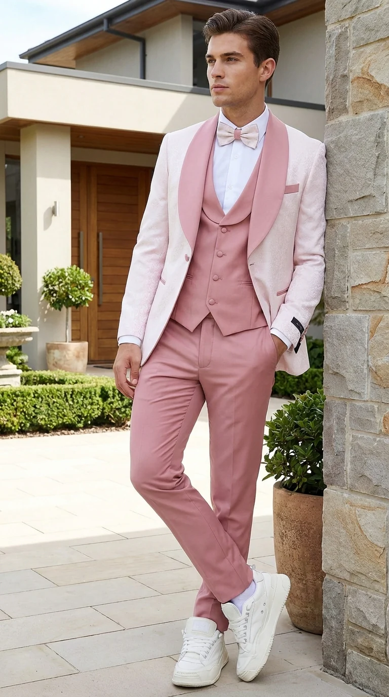 Men’s Cream and Rose Pink Prom Suit – Cream Tuxedo Jacket with Rose Pink Pants and Shawl Lapel Formal Suit for Prom and Wedding - Image 12