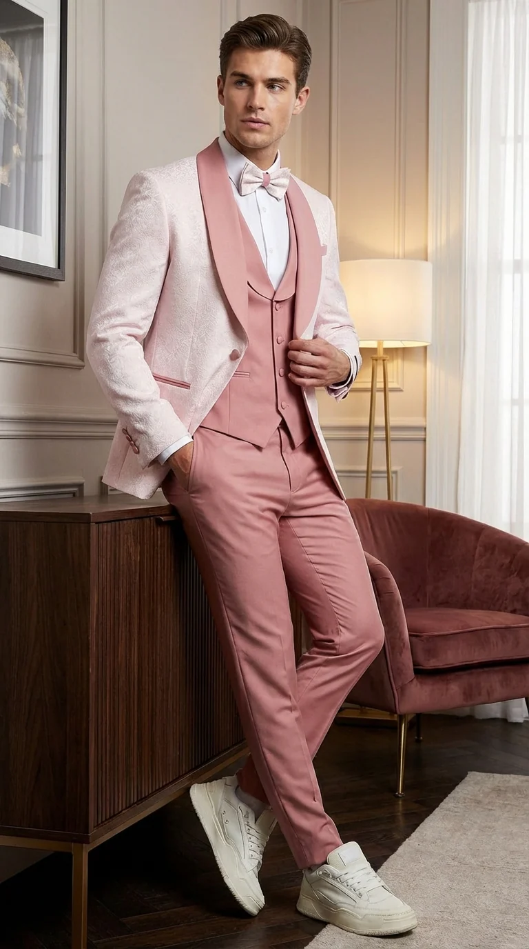 Men’s Cream and Rose Pink Prom Suit – Cream Tuxedo Jacket with Rose Pink Pants and Shawl Lapel Formal Suit for Prom and Wedding - Image 13