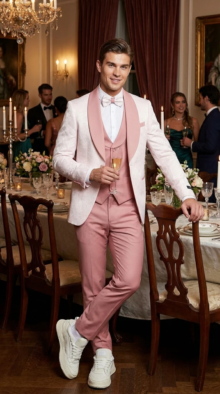 Men’s Cream and Rose Pink Prom Suit – Cream Tuxedo Jacket with Rose Pink Pants and Shawl Lapel Formal Suit for Prom and Wedding - Image 14